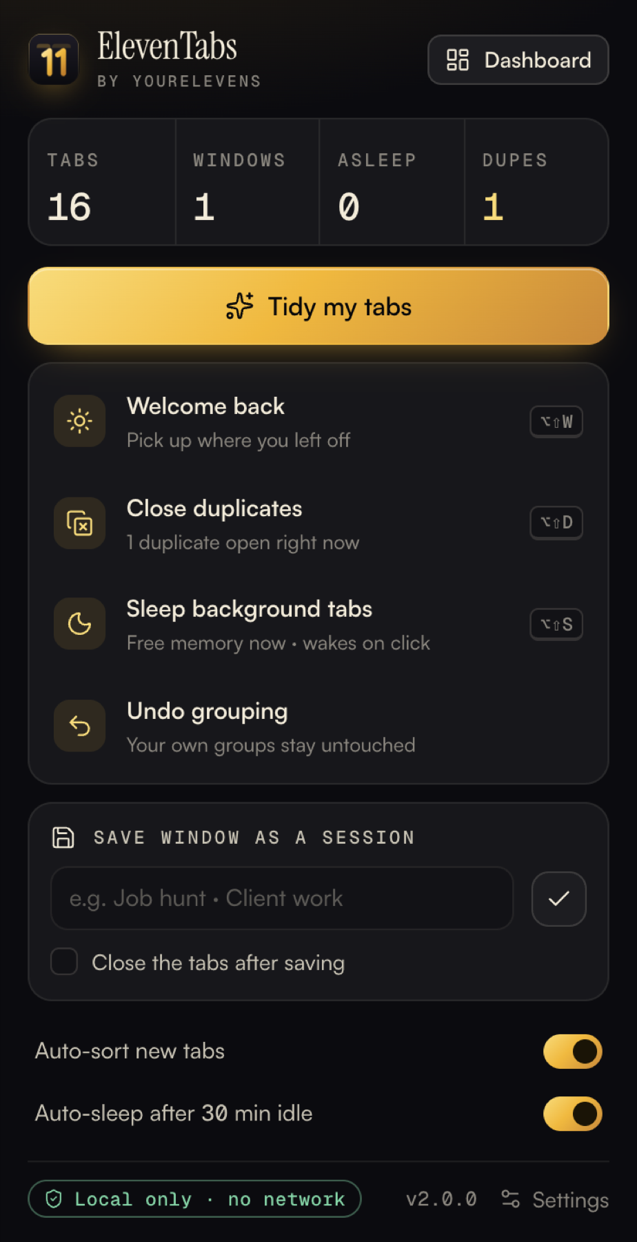 ElevenTabs toolbar popup